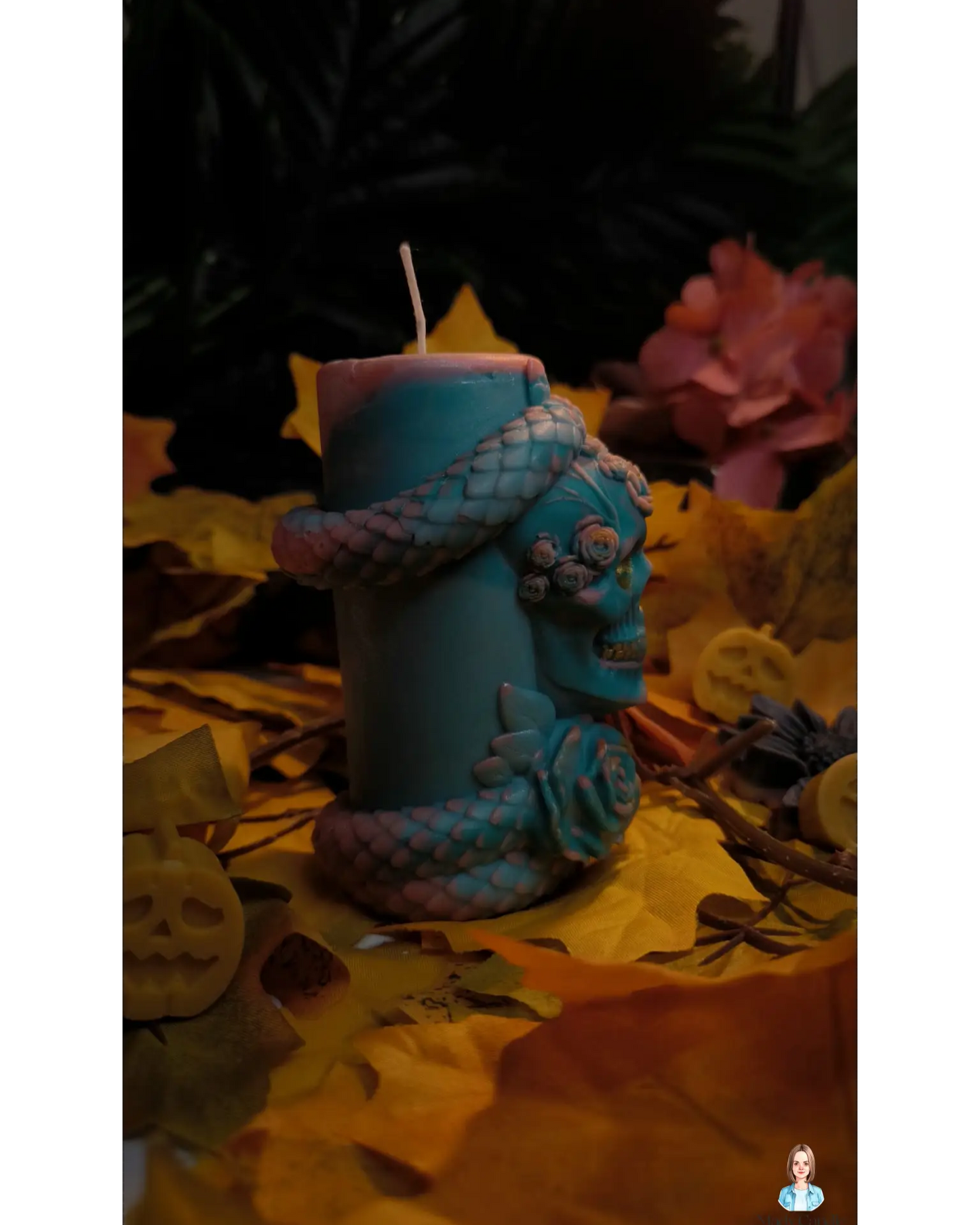 Pillar candle halloween | serpent queen skull candle - Candles