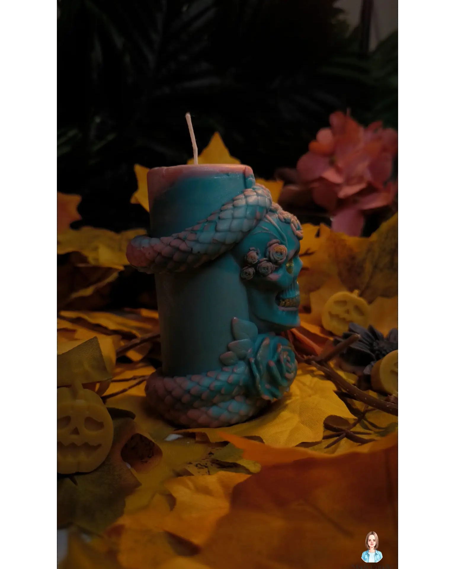 Pillar candle halloween | serpent queen skull candle - Candles