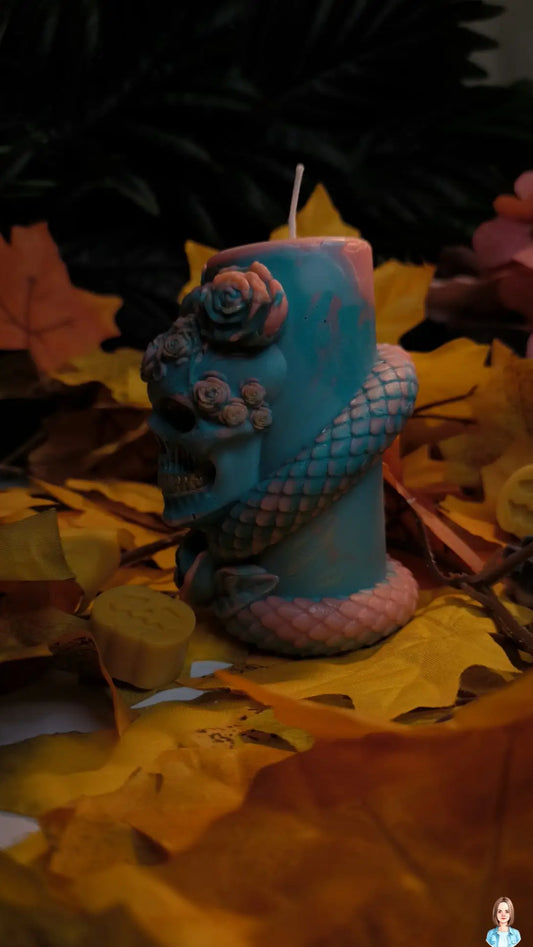 Pillar candle halloween | serpent queen skull candle - Candles