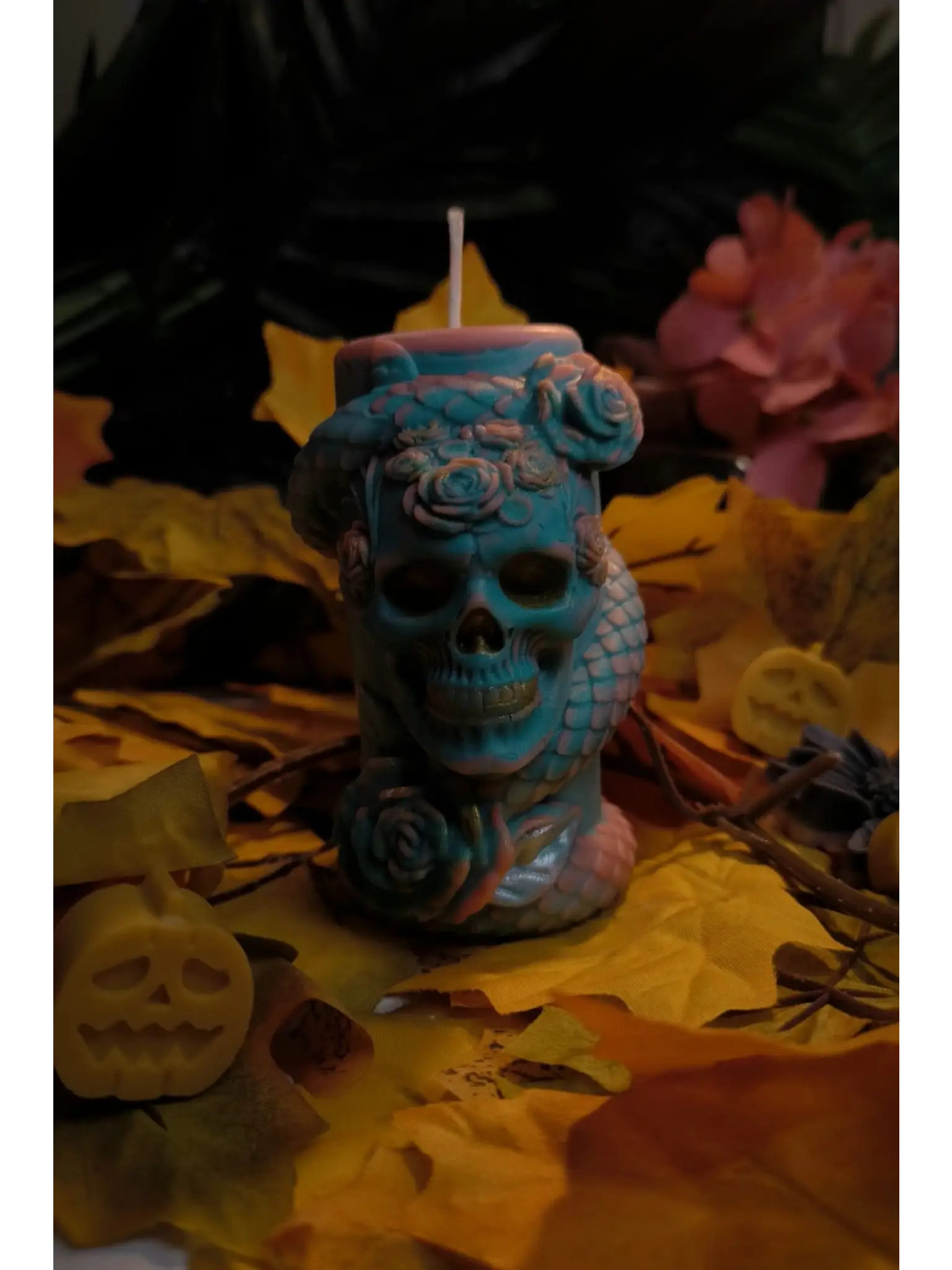 Pillar candle halloween | serpent queen skull candle - Candles