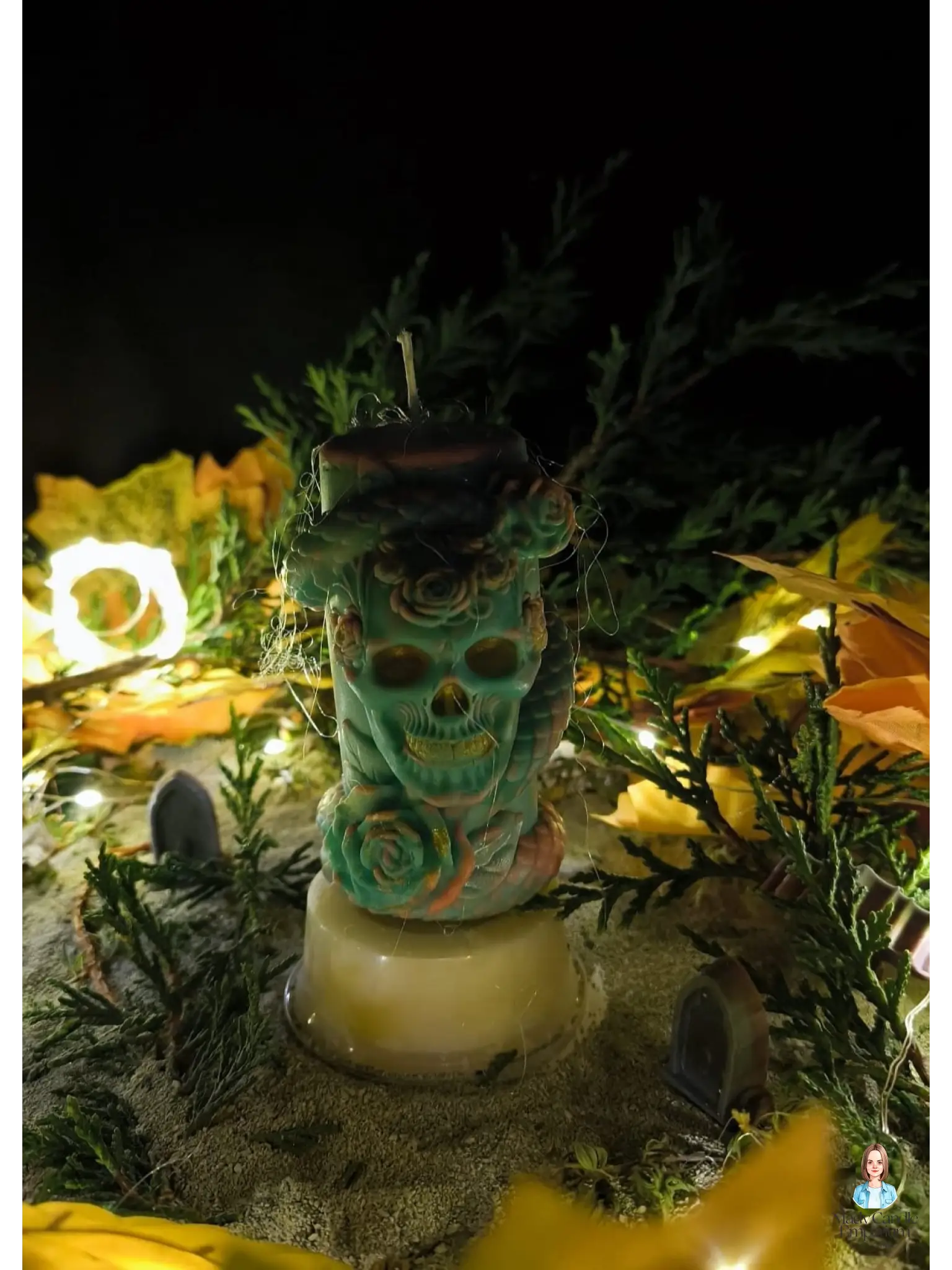 Pillar candle halloween | serpent queen skull candle - Candles